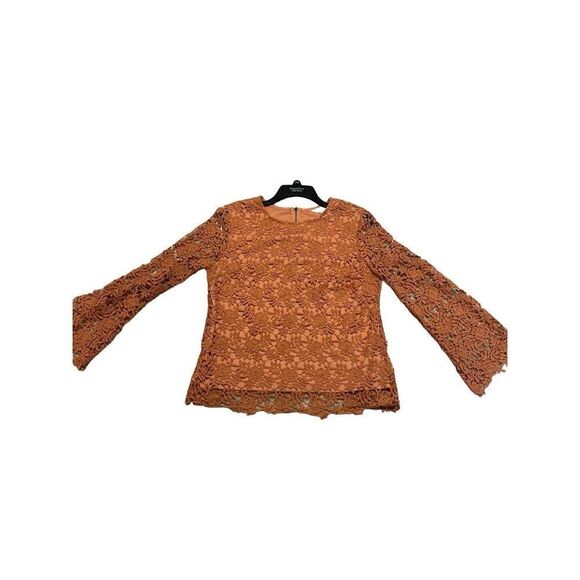 Women’s Adiva Antropologie Crochet Lace Layered Elegant Boho Top Blouse. Coral C - Picture 1 of 8